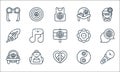 hippies line icons. linear set. quality vector line set such as microphone, peace, beetle, yin yang, backpack, feather, flower,