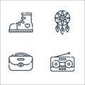 Hippies line icons. linear set. quality vector line set such as radio, handbag, dreamcatcher