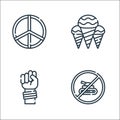 Hippies line icons. linear set. quality vector line set such as stop, protest, ice cream