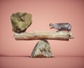 Hippo in balance with a big rock. Mindset and skill concept