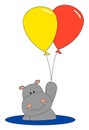 Hippo with balloon, illustration, vector