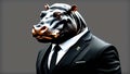 Hippo in black business suit with isolated black background. Highly detailed and realistic concept design illustration