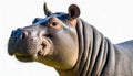 Hippo calf - Hippopotamus amphibius - front face view smiking isolated on white background