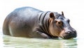 Hippo calf - Hippopotamus amphibius - full body shot half submerged in water