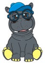 Hippo in cap with glasses