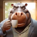 Hyper-realistic Hippopotamus With Coffee Mug: Unreal Engine Rendering