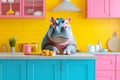 Hippo in a Colorful Kitchen. Created with Generative AI