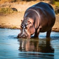 hippo drinking, AI generated Royalty Free Stock Photo