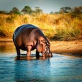 hippo drinking, AI generated Royalty Free Stock Photo