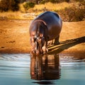 hippo drinking, AI generated Royalty Free Stock Photo