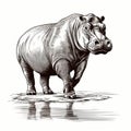 Vintage Hippopotamus Stamp: Old Pen And Ink Drawing Vector Illustration Royalty Free Stock Photo