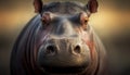 Hippo extreme close up portrait. Looking straight in the camera