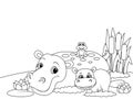 Hippo family. Animals cartoon. Coloring page outline of cartoon. Raster illustration, coloring book for kids. Royalty Free Stock Photo