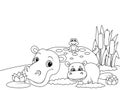 Hippo family. Animals cartoon. Coloring page outline of cartoon. Vector illustration, coloring book for kids. Royalty Free Stock Photo