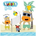 Hippo family playing volleyball funny animal cartoon Royalty Free Stock Photo