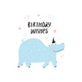 Hippo flat vector illustration with greeting typography