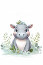 Hippo with Flowers in Hair Sticker Royalty Free Stock Photo