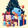 Hippo with gifts under the Christmas tree. Vector illustration. Generative AI