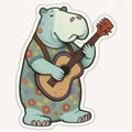 hippo guitar sticker humanized characters funny vector artistic and delicate minimalist hand drawn doodle