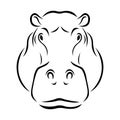 Hippo head black silhouette drawn by various lines on a white background. Tattoo, logo of an animal hypopotamus Royalty Free Stock Photo