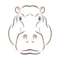 Hippo head brown silhouette drawn by various lines on a white background. Tattoo, hippo animal logo. Printing on clothes