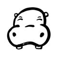 Hippo head logo. Hippopotamus orange dark-brown logotype in cartoon doodle style. Friendly retail hippo logo template. Grunge hand