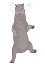 Hippo. Hippopotamus cartoon character. African animal, zoo and wildlife concept. Large gray wild creature dives on white