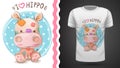 Hippo, hippopotamus - idea for print t-shirt