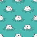 Hippo hippopotamus Seamless Pattern Vector wallpaper background Blue green