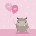 Hippo Holding Love Balloons