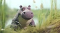 Mysterious Jungle: Animatronic Hippo In Cinema4d Rendered Plush Doll Art Royalty Free Stock Photo