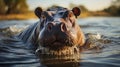 A hippo with its mouth open in water. Generative AI. Royalty Free Stock Photo