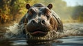 A hippo with its mouth open in water. Generative AI. Royalty Free Stock Photo