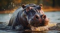 A hippo with its mouth open in water. Generative AI. Royalty Free Stock Photo