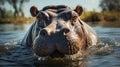 A hippo with its mouth open in water. Generative AI. Royalty Free Stock Photo