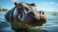 A hippo with its mouth open in water. Generative AI. Royalty Free Stock Photo