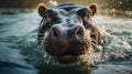 A hippo with its mouth open in water. Generative AI. Royalty Free Stock Photo