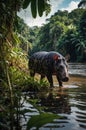 Lowland Tapir in Rainforest River: Majestic Wildlife Scene Royalty Free Stock Photo
