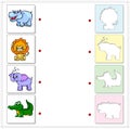 Hippo, lion, elephant and crocodile. Educational game for kids