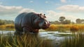 Realistic Yet Stylized Hippo On Grassy Bank