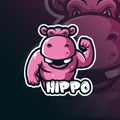 Hippo mascot logo design vector with modern illustration concept style for badge, emblem and tshirt printing. smart hippo