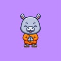 Hippo Monk Cute Creative Kawaii Cartoon Mascot Logo