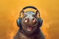 Hippo music headphones. Generate Ai Royalty Free Stock Photo