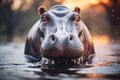 Hippo open muzzle in river water AI generated