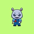 Hippo Plumber Cute Creative Kawaii Cartoon Mascot Logo Royalty Free Stock Photo