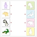 Hippo, rhino, zebra and crocodile. Educational game for kids