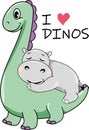 Hippo riding a dino. Funny design