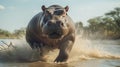 Hippo Running In Water: A Stunning Portraiture By Raphael Lacoste