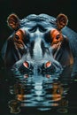 Hippo is seen in pool of water with its eyes open and looking straight ahead. Generative AI Royalty Free Stock Photo