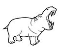 Hippo Side View Black And White Illustration